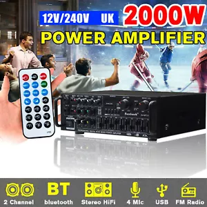 More details for 2000w digital power amplifier bluetooth stereo hifi audio 2ch usb sd fm car home