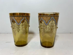 Vintage Possibly Antique Manner of Moser Pair of Glasses with Gilt Enamel Dec. - Picture 1 of 12
