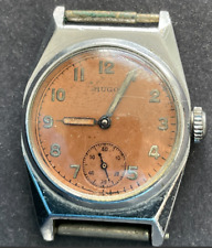 Vintage Hugo Men's Watch Ticks Silver Case Orange Dial Military Swiss
