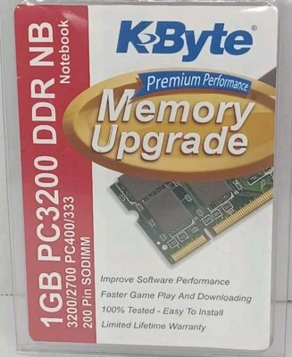 K-Byte PC3200 1 GB DDR NB 200 Pin Notebook Memory Upgrade Computer NEW SEALED - Image 1 of 4