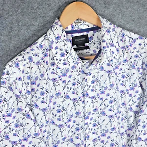 Duchamp Hemd Herren 18" Weiß Blumenmuster Langarm Tailored Fit Hergestellt in Portugal - Bild 1 von 11