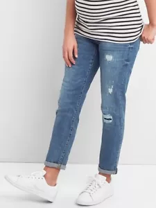 NWT Gap Maternity Best Girlfriend Inset Panel Distressed Jeans 30 Reg / 10 reg - Picture 1 of 8
