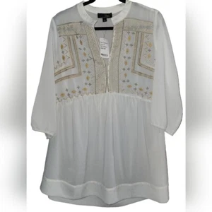Blusa transparente bordada blanca Suzanne Betro nueva con etiquetas talla mediana - Imagen 1 de 8