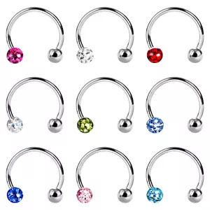 HORSE SHOE PIERCING FERIDO BALL TRAGUS CRYSTAL HELIX LIP LABRET EAR EARRING RING - Picture 1 of 10