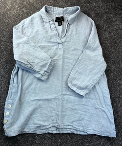 Top tunica donna Tahari in lino blu chiaro US 1X dettaglio bottoni - Foto 1 di 8
