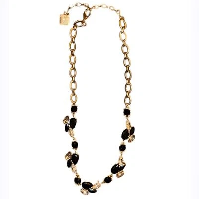Винтажный Anne Klein золото заявление ожерелье с черный и кристалл акценты новый - Изображение 1 из 4