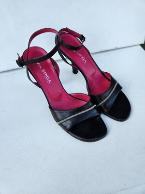 Via Spiga Italian Designer Sexy Strappy Sandals Black And Hot Pink Womens Size 8 - Image 1 of 4