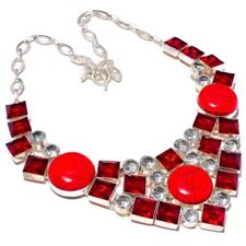 Red Coral Turquoise, Red Apatite, Crystal Quartz Cut Gemstone Handmade Necklace