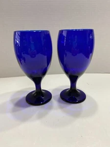 Set of 2 Libbey Premiere Cobalt Blue Ice Tea Glasses Goblets 7" New Old Stock - Picture 1 of 9