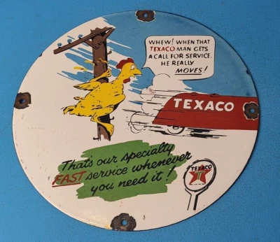 Vintage Gasoline Porcelain Sign - Texaco Gas Chicken Ad Filling Station Oil Sign - Image 1 of 4