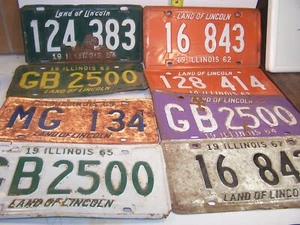 Lotto di 8 targhe Illinois vintage - 1954/62(2)/63/64/65/67/69 bel aspetto rustico - Foto 1 di 5