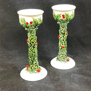 Juego de 2 candelabros vintage Lefton White Holly Berry candelabro candelabro 1827 - Imagen 1 de 12