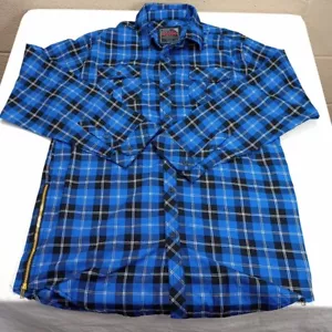 Bleecker Mercer Shirt Men's 2 XLarge Blue Check Pattern Button Down Zipper - Picture 1 of 7