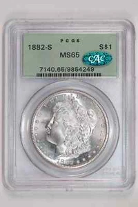 1882-S MORGAN DOLLAR PCGS MS65 CAC OGH - VERY PQ! LOOKS NICER! - Picture 1 of 2