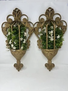Set Of 2 Homco Wicker Style Wall Planter Hanging Vintage Burwood MCM 1970 - Picture 1 of 23