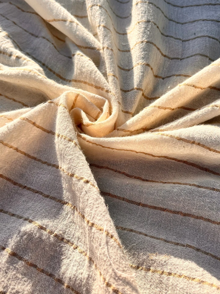 Beige Striped Neutral Organic Cotton Fabric By 2 Meters. - Image 1 of 4