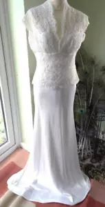DAVID FIELDEN SPOSA SIZE 14 PURE SILK OUTER WEDDING DRESS, 30'S/40'S LOOK GLAM - Picture 1 of 5