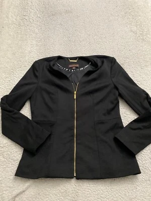 Dana Buchman Women Long Sleeve Henley Neck Full Zip Lined Jacket Black Size 4 - Изображение 1 из 4