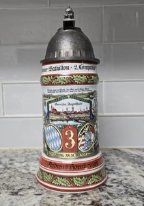 Beer Stein - Tapa de locomotora de peltre - Antiguo militar alemán, c. 1910 ~ Raro - Imagen 1 de 13