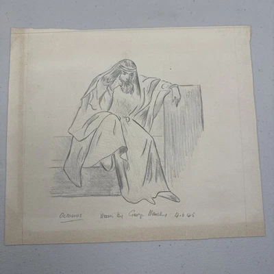 Roman Empire Italy Octavius Vintage Pencil Sketch by George Daichi dated 4/6/45 - Image 1 of 4