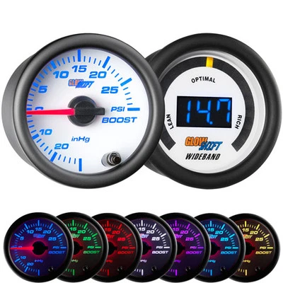 GlowShift 52mm White 7 Color 30PSI Boost/Vacuum + Wideband Air/Fuel Gauge Set - Image 1 of 4