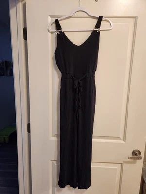 Mujer Pantalones Negros Mono con Bolsillos y Corbata Cinturón Talla Pequeña Foto 1 de 3