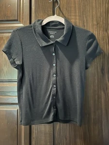 American Eagle Girl’s Medium Black Short Sleeve Cardigan Sweater Top - Picture 1 of 8