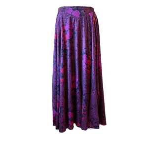 Maxi gonna vintage Carole Little St Tropez 8 rose floreale viola bohemien - Foto 1 di 18