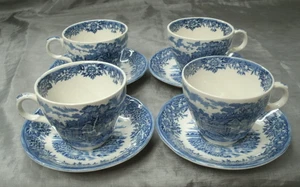 Vtg Salem Olde Staffordshire ENGLISH VILLAGE 4 Tea Coffee Cup & Saucer Sets EC - Picture 1 of 4