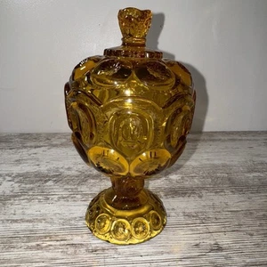 LE Smith Mond und Sterne Bernstein Bonbonglas Standfuß Kompott 8" Top! - Bild 1 von 7