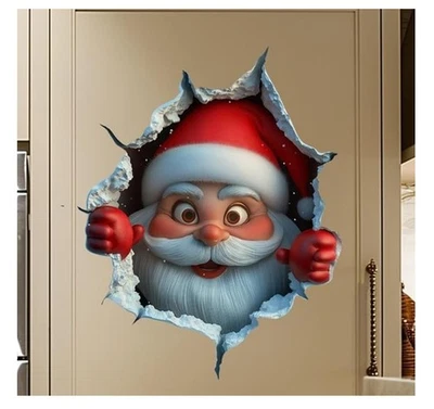 3D Wall-Breaking Santa Claus Sticker, Christmas Creative Wall Sticker - Image 1 of 4