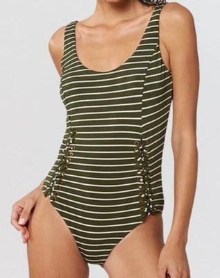 全新带标签 Red Carter One Piece 泳装纹理系带橄榄条纹 XS 码 $168 — 第 1/4 张图片