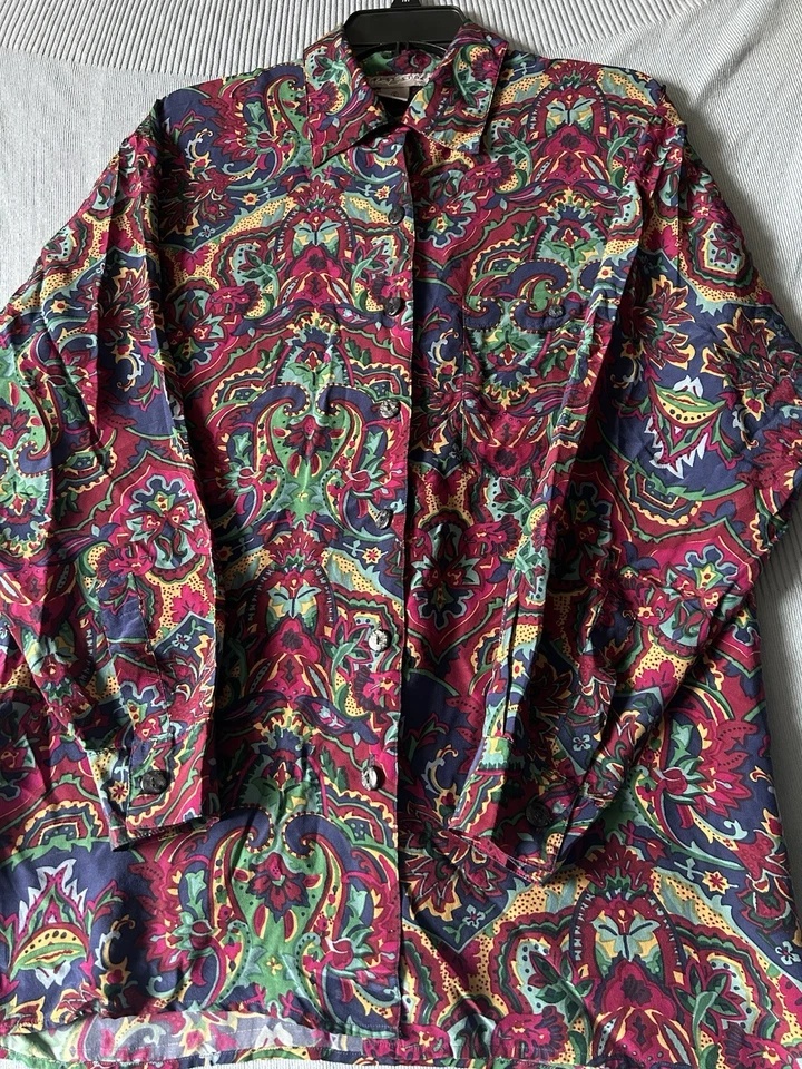 CAMISA ROBERT STOCK VINTAGE SEDA ESTILO FLORAL MANGA LARGA BOTÓN TALLA PEQUEÑA Foto 1 de 4