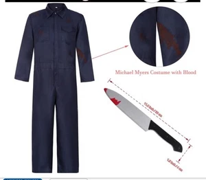 Michael Meyers Jumpsuit Killer Costume Halloween Cosplay Theater SM Mens Knife - Picture 1 of 7