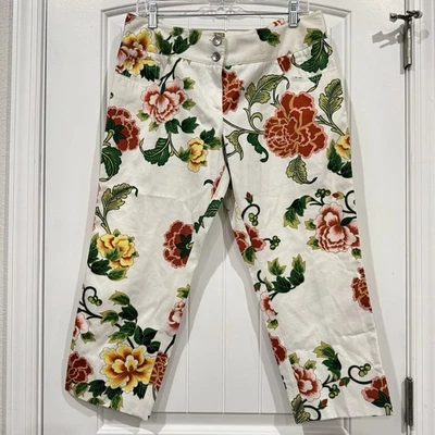 Dolce & Gabbana Floral Print Cropped Pants White Multicolor Size 48 Italy - Image 1 of 4
