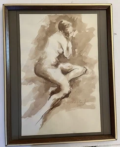 Signiertes Aquarell abstrakter weiblicher Akt - Midcentury - Bild 1 von 12
