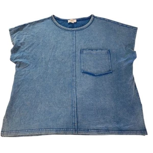 Oddy Oversized SS Distressed Raw Hem Boho Blue T-Shirt Womens Sz Small - Picture 1 of 10