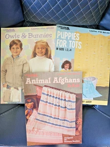 Lot of 3 Leisure Arts 684 OWLS & BUNNIES Sweaters Plus Animal Afghans 715 & 740 - Picture 1 of 5