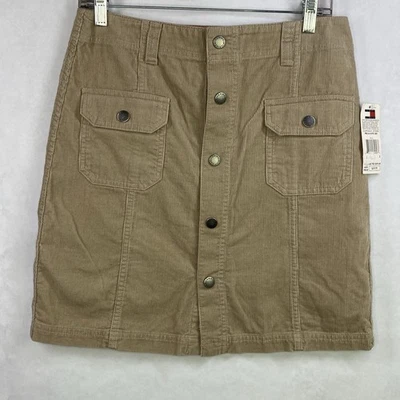 Tommy Hilfiger A-line Skirt Women Size 2 Beige Corduroy Snap Front Pockets Foto 1 de 4