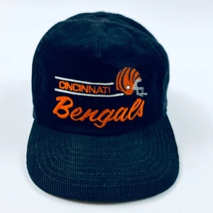 Vintage Cincinnati Bengals Corduroy Snapback Hat Annco NFL Black Script 80s - Picture 1 of 5