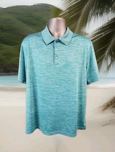 Haggar Cool 18 Tec Men's L Short Sleeve Aqua Blue Polo Golf Shirt Digital Camo - Picture 1 of 8