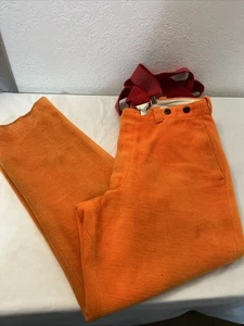 Vintage Wolle Herren Jagd Outdoor Hose Taschen 70er Jahre 34” x 29” orange Hosenträger - Bild 1 von 9