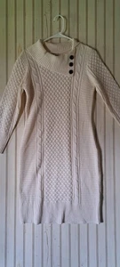 Sandra Darren Cowl Neck Sweater Dress Cable Knit Ivory Career Office Bodycon - Picture 1 of 11