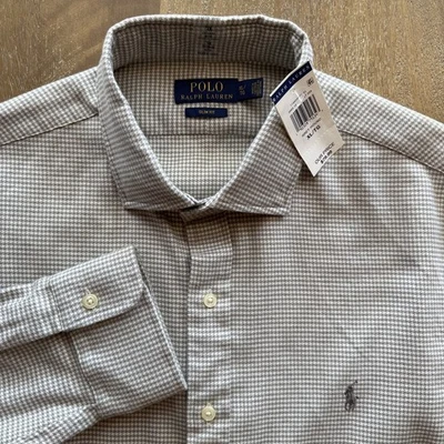 NWT Polo Ralph Lauren Men's SLIM FIT Grey Houndstooth Flannel Shirt Size XL - Image 1 of 4