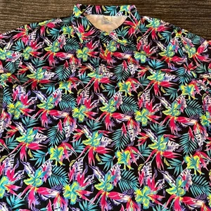 Golf Shirt Mens 3XL Polo Hawaiian Floral Print Bright Athleisure Casual New - Picture 1 of 9