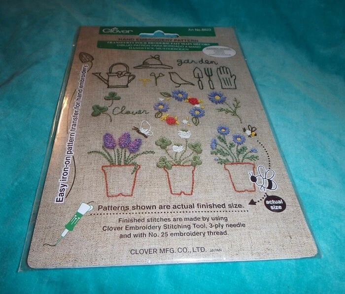 CLOVER ~ HAND EMBROIDERY PATTERN ~ GARDEN DESIGN ~ FLOWERS & TOOLS ~ #8823 *NEW - Image 1 of 1