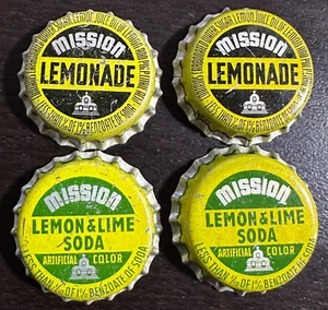 4 Vintage Mission Soda Pop Bottle Caps Lemonade & Lemon Lime Cork Unused - Picture 1 of 4