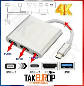 Type C USB-C 4K HDMI USB 3.0 Câble adaptateur 3 en 1 Hub Apple Macbook New - Photo 1 sur 6