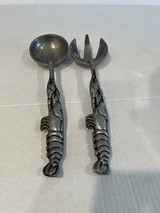 Vintage Pewter Lobster Serving Spoon & Fork Salad Service 12.5" Long Pair - 2 - Picture 1 of 4