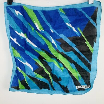 Bufanda cuadrada Givenchy para mujer azul aguamarina negra geométrica ligera DE COLECCIÓN Foto 1 de 4